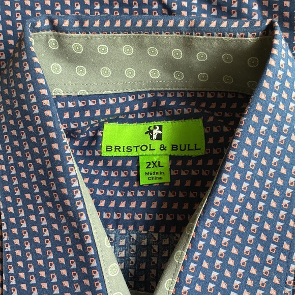 Bristor & Bull men’s blue geometric print 💯cotton button down shirt L/s 2XL 🌞 - Picture 5 of 15